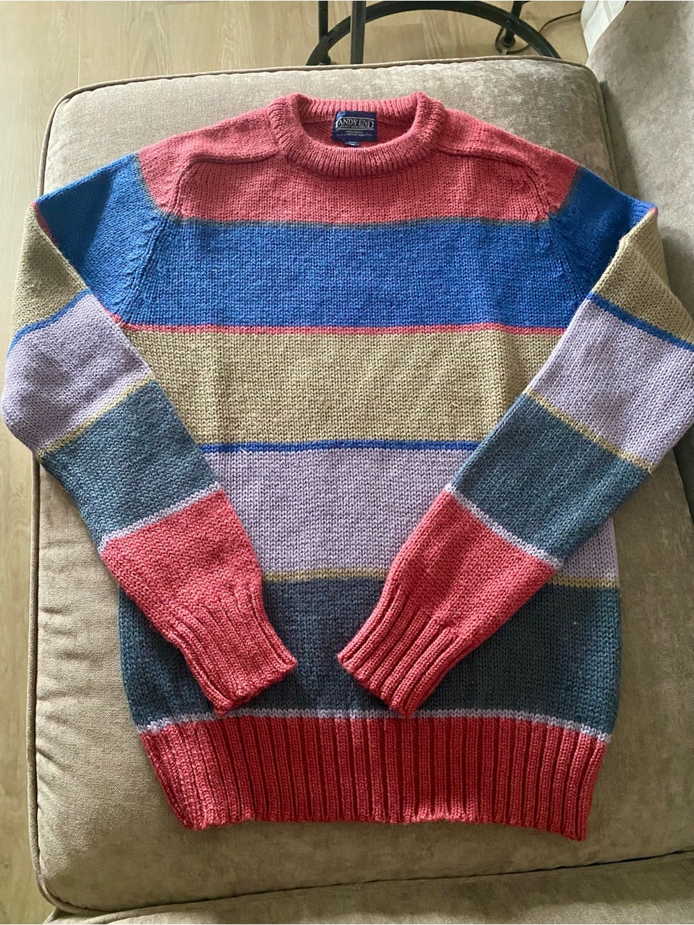 Vintage Lands' End Direct Merchants 100% Wool Striped Crewneck Sweater